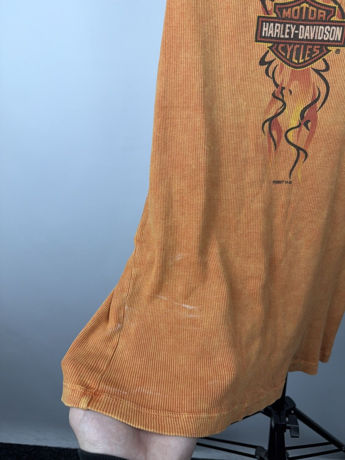 Harley Davidson 2007 Harley-Davidson Flame Ribbed Tank Y2K Biker Top Size XL / US 12-14 / IT 48-50 - 12 Thumbnail