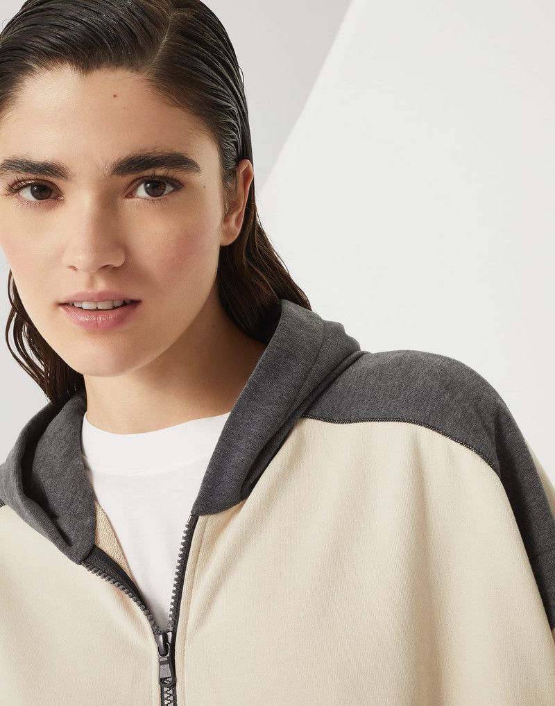 Brunello Cucinelli o1la1rc1a0326 Zipper Hooded Sweatshirt in Grey/Beige Size M / US 6-8 / IT 42-44 - 3 Thumbnail