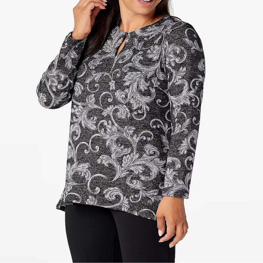 Other NWT New Susan Graver Printed Lurex Black Grey Knit Top Size Size 3XL / US 20-22 - 1 Thumbnail