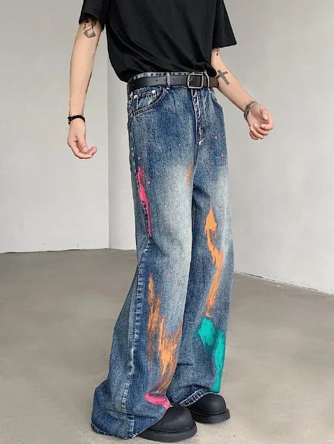 Japanese Brand × Jean Denim Pants Loose Brush Printing Size US 29 - 4 Thumbnail