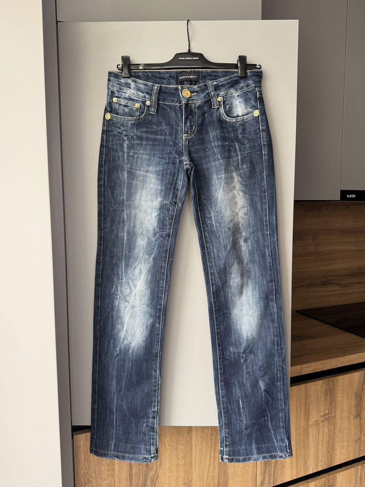 Dolce & Gabbana × Vintage Dolce & Gabbana Vintage Y2K Logo Washed Low Waist Jeans Size 29" - 2 Thumbnail