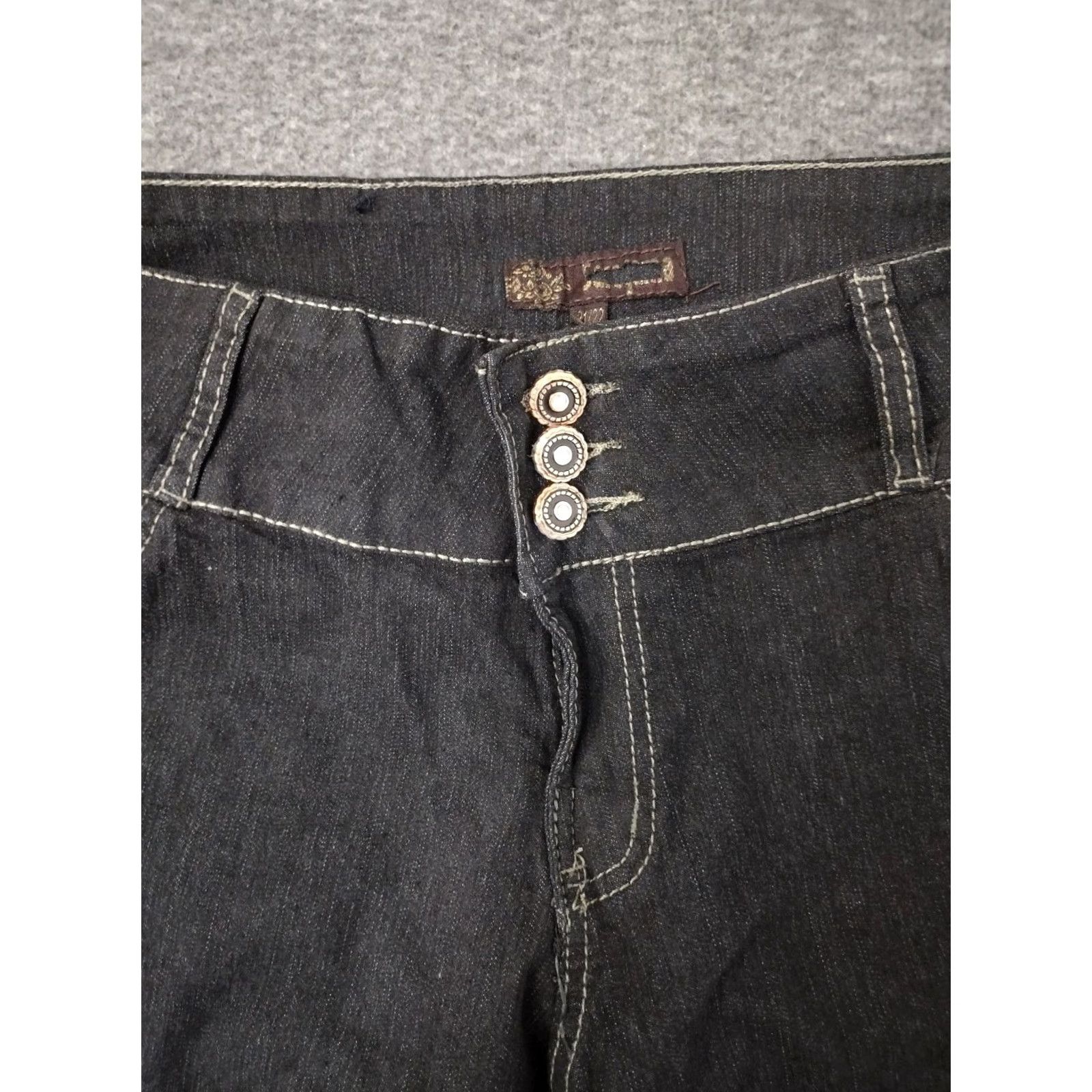 Vintage Unbranded Jeans Skinny 3 Button Closure Dark Wash Women's 21/22 Black Denim Cotton Blend Slim 90s Pattern 5-Pocket Inseam 30" Size 42" / US 20 - 3 Thumbnail