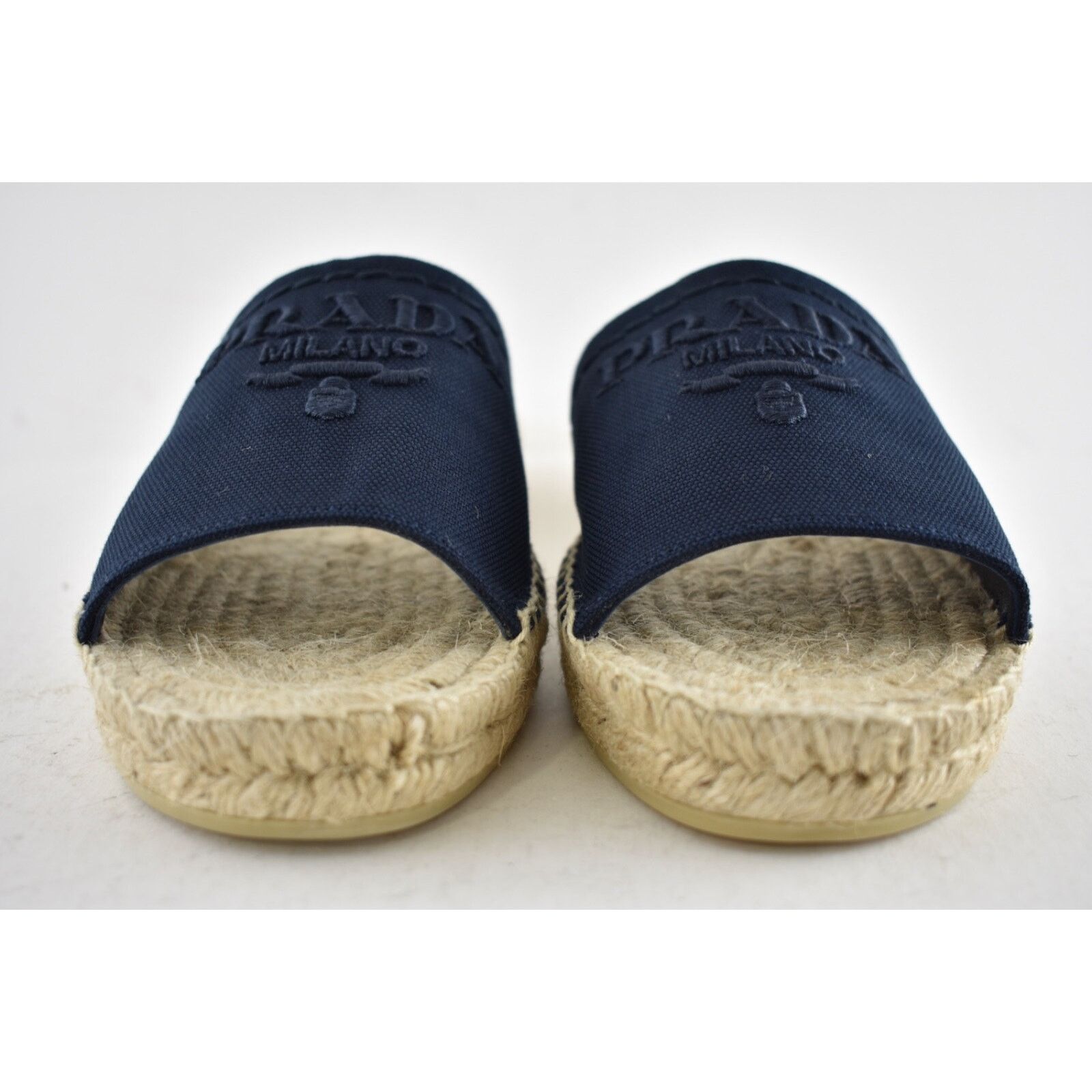 Prada Prada Baltico Blue Canvas Plaque Logo Slide Open Toe Size US 8 / IT 38 - 11 Thumbnail