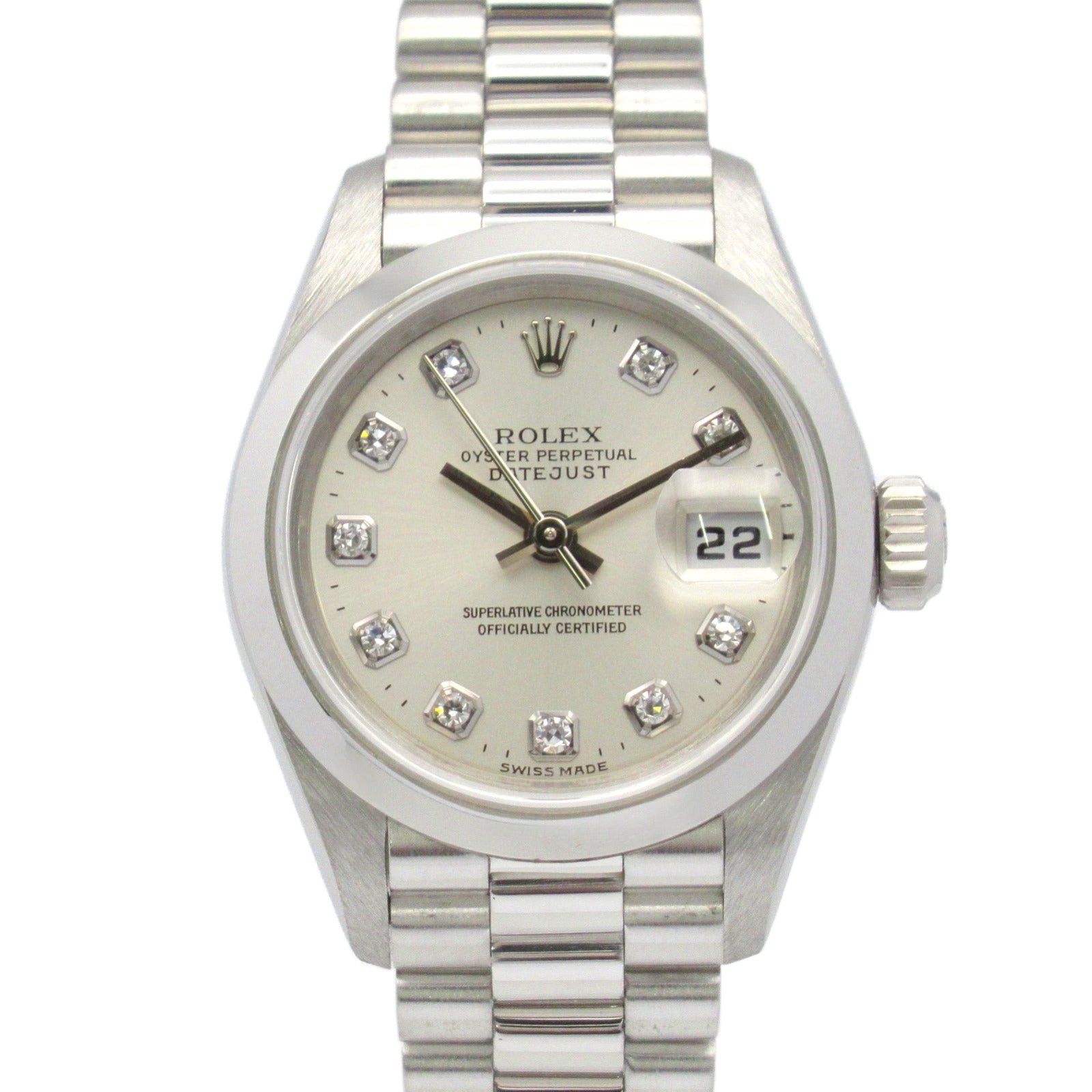 Rolex Datejust 10P Diamond P Women Watch Automatic Winding Platinum Silver Np