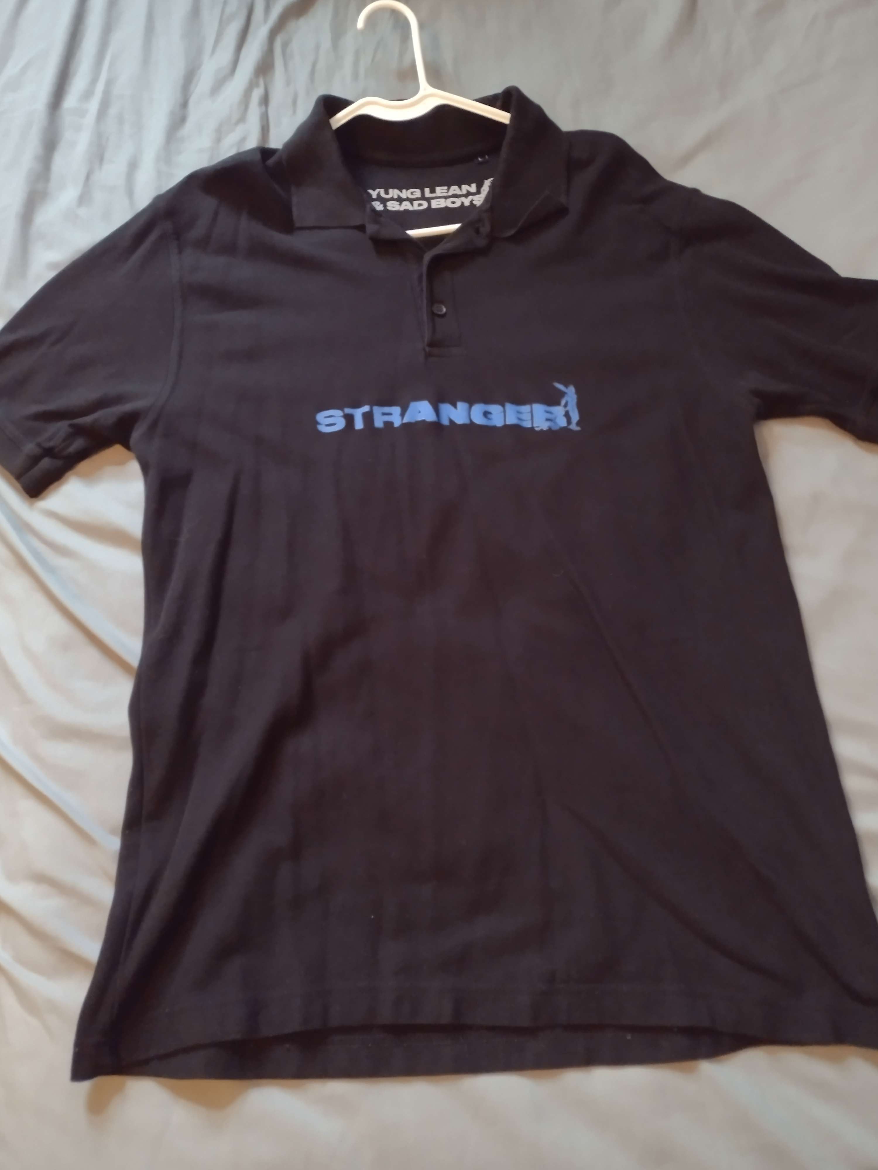 image of Drain Gang x Sad Boys Sbe Merch Yung Lean Stranger Polo in Black Blue, Men's (Size Large)