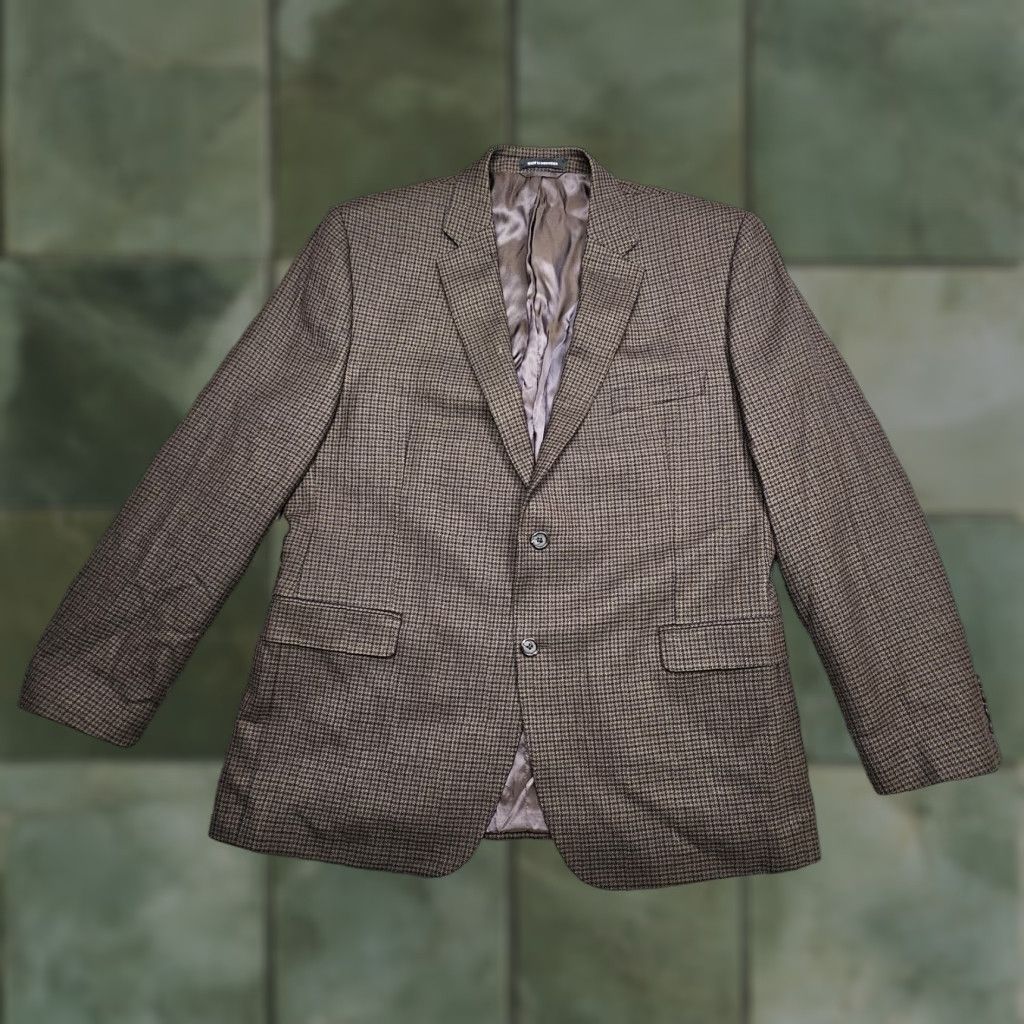 Lauren Ralph Lauren Jacket Mens 46R Brown Wool Slim Fit Houndstooth Blazer