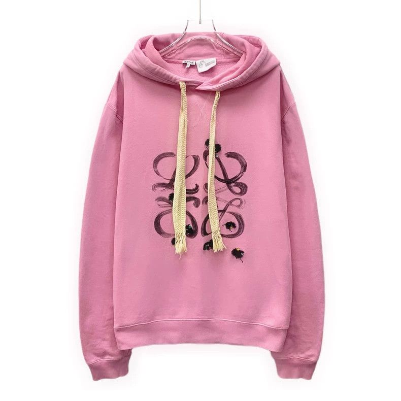 Loewe Loewe Pink logo printed cotton hooded terry sleeve hoodie Size M / US 6-8 / IT 42-44 - 1 Thumbnail