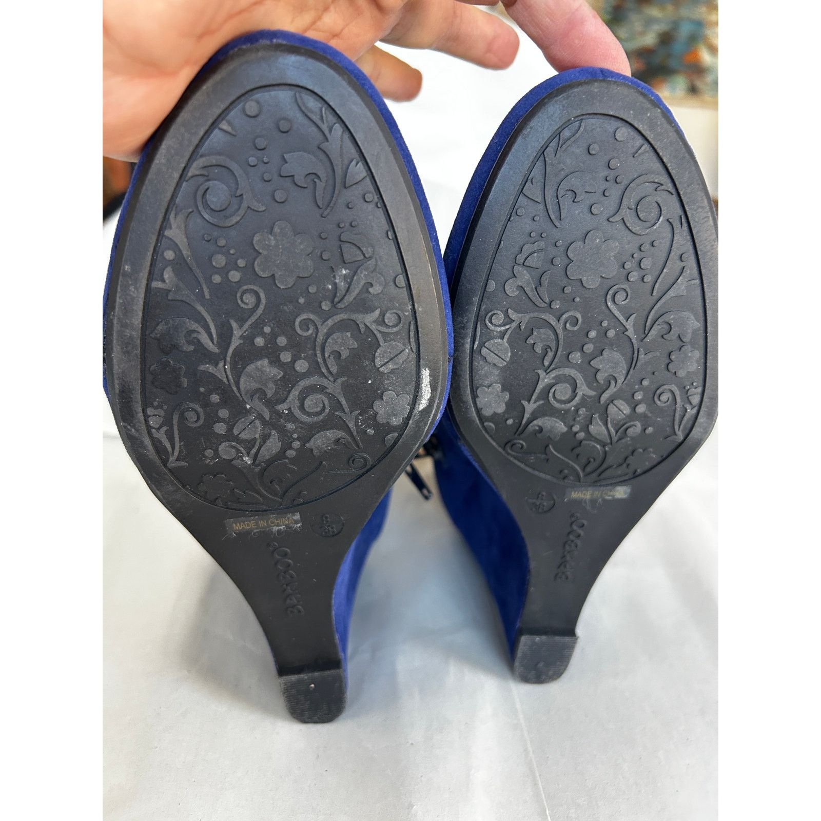 United Bamboo Blue velvet side lacing wedge heeled booties 8/38 Size US 8 / IT 38 - 9 Thumbnail