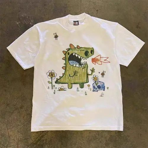 Japanese Brand × Vintage White washed trendy fun dinosaur print t-shirt y2k Size US M / EU 48-50 / 2 - 1 Thumbnail