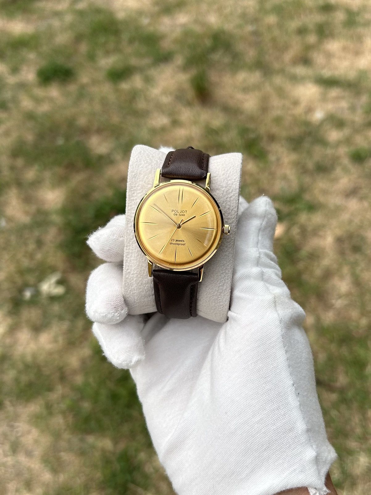 Vintage Vintage Watch Poljot De Luxe Gold USSR Mechanical 1980s Size ONE SIZE - 3 Thumbnail
