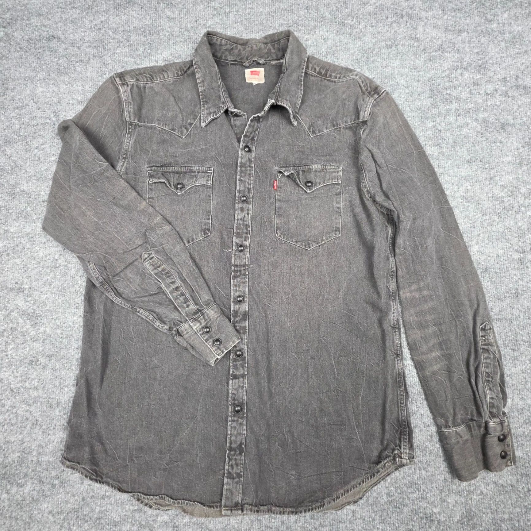 Levi's Levi's Denim Shirt Mens Medium Gray Black Pearl Snap Western Chambray Denim Shirt Size M / US 6-8 / IT 42-44 - 2 Thumbnail