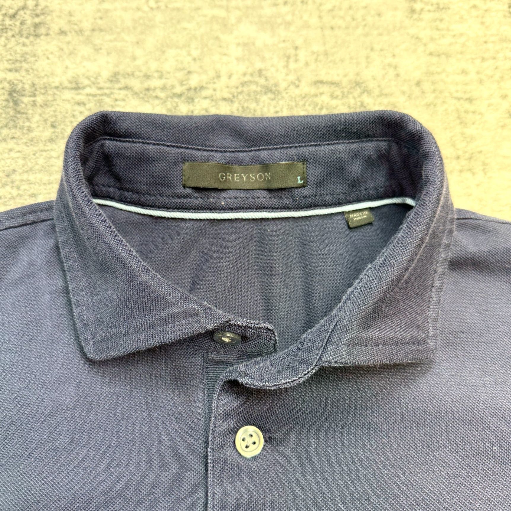 Vintage Greyson Polo Shirt Mens Large Navy Blue Pique Knit BRR Cooling Performance Golf Shirt Size US L / EU 52-54 / 3 - 2 Thumbnail