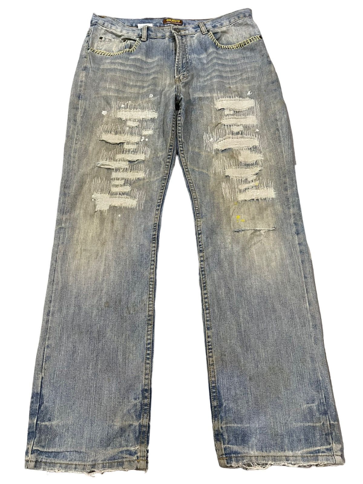 image of Distressed Denim Vintage Mud Wash Distressed Style Jeans in Blue, Men's (Size 34)
