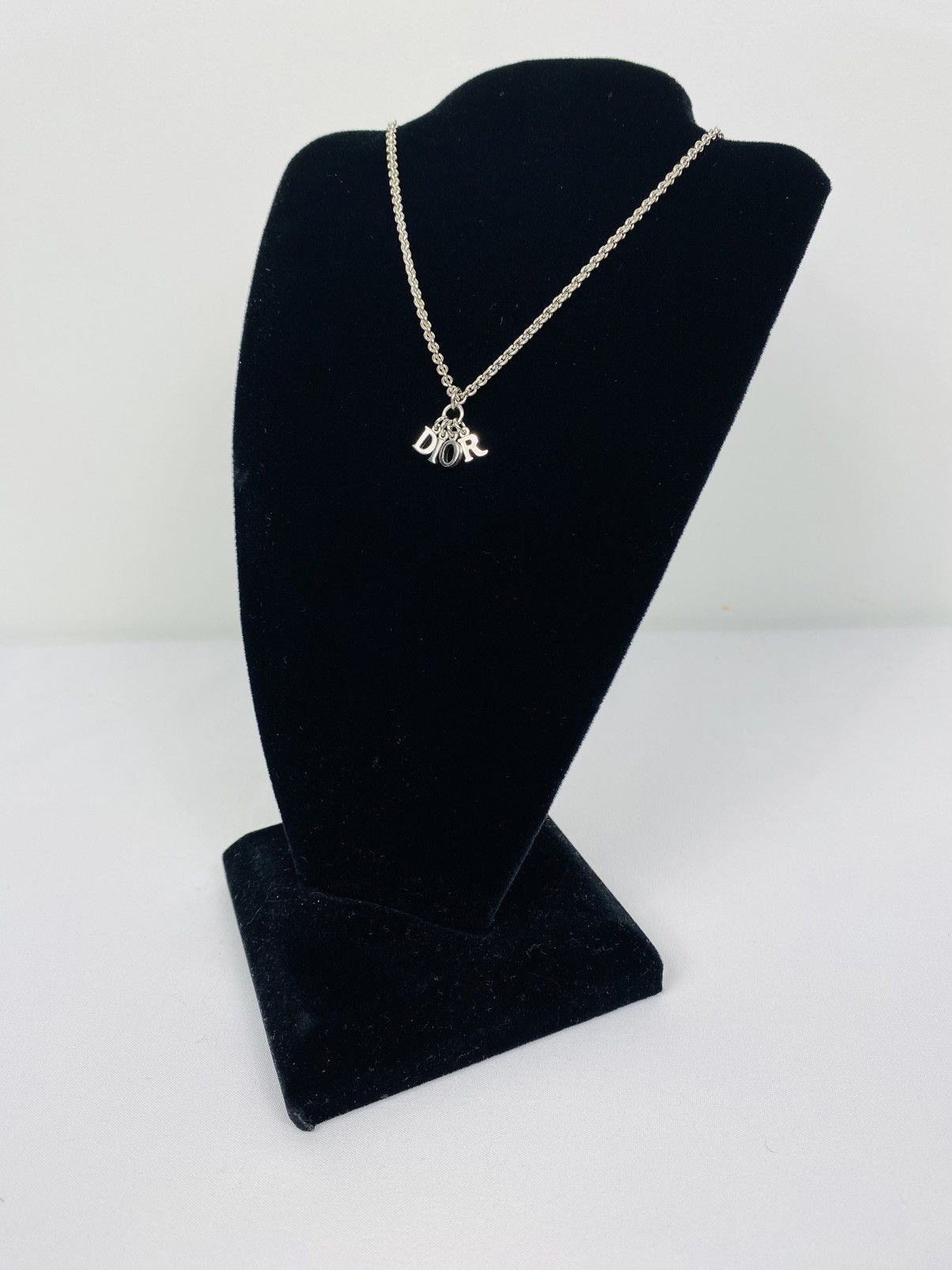 image of Dior Spell Out Logo Necklace in Silver, Women's