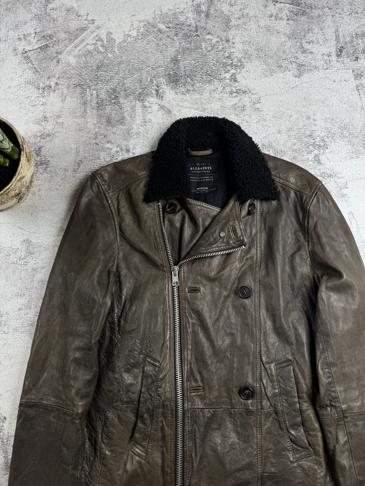 Allsaints AllSaints SpitalFields Biker Brown Men’s M Size Zip Leather Bomber Jacket Coat Size US M / EU 48-50 / 2 - 5 Thumbnail