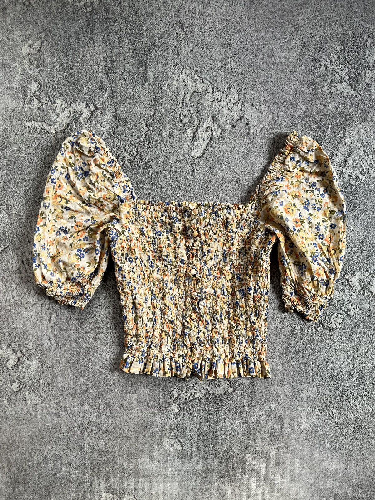 Sezane Sezane Smocked Top Floral Print Blouse Short Sleeve Size 36 Size XS / US 0-2 / IT 36-38 - 1 Thumbnail