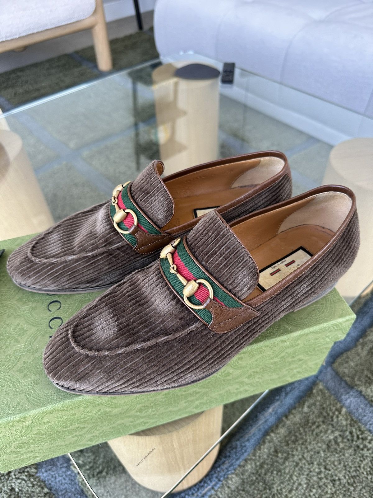 image of Gucci Corduroy Loafers 759474 Facir 3245 in Brown, Men's (Size 10)