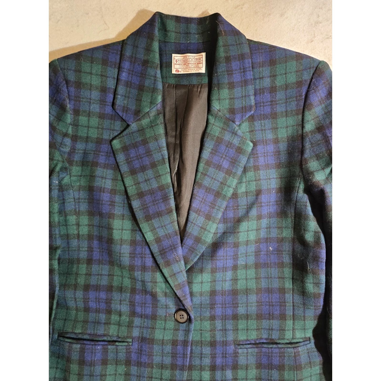 Pendleton VINTAGE Pendleton Blazer Jacket Size 8 Women Plaid Wool Tweed Notch Lapel One-Button Classic Green/blue 90s Size M / US 6-8 / IT 42-44 - 2 Thumbnail