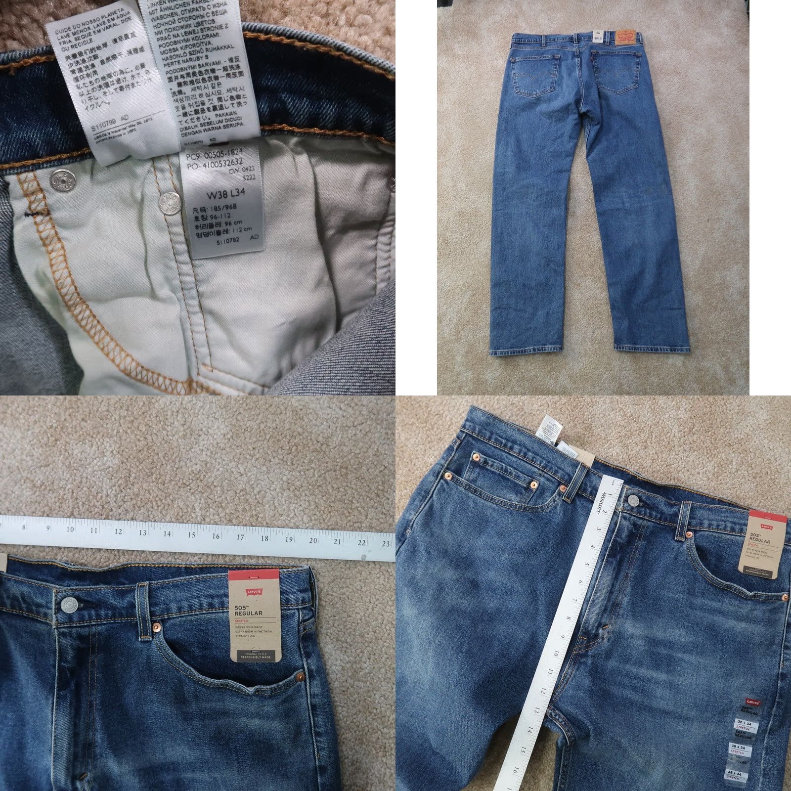 Levi's Levi's 505 Regular Fit Straight Leg Jeans Men's 38x34 Blue Denim NEW Size US 38 / EU 54 - 8 Thumbnail