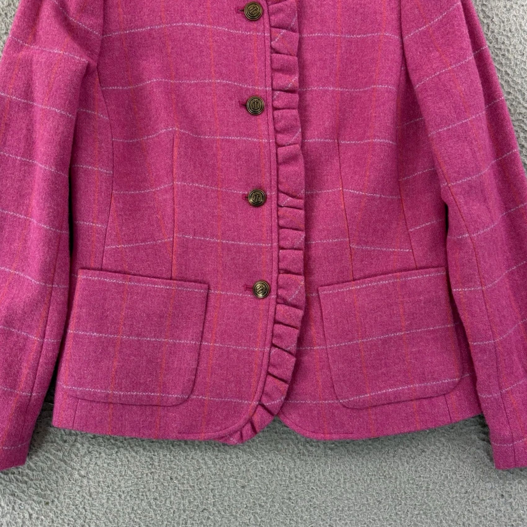 Talbots Talbots Blazer Jacket Women's 4 Pink Wool Blend Check Ruffle Preppy NWT Business Short Sleeve Coat Size S / US 4 / IT 40 - 2 Thumbnail