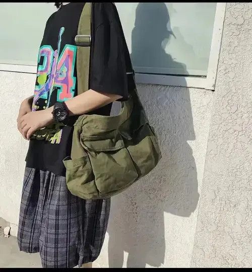Casual Canvas Messenger Bag in Green, Men's