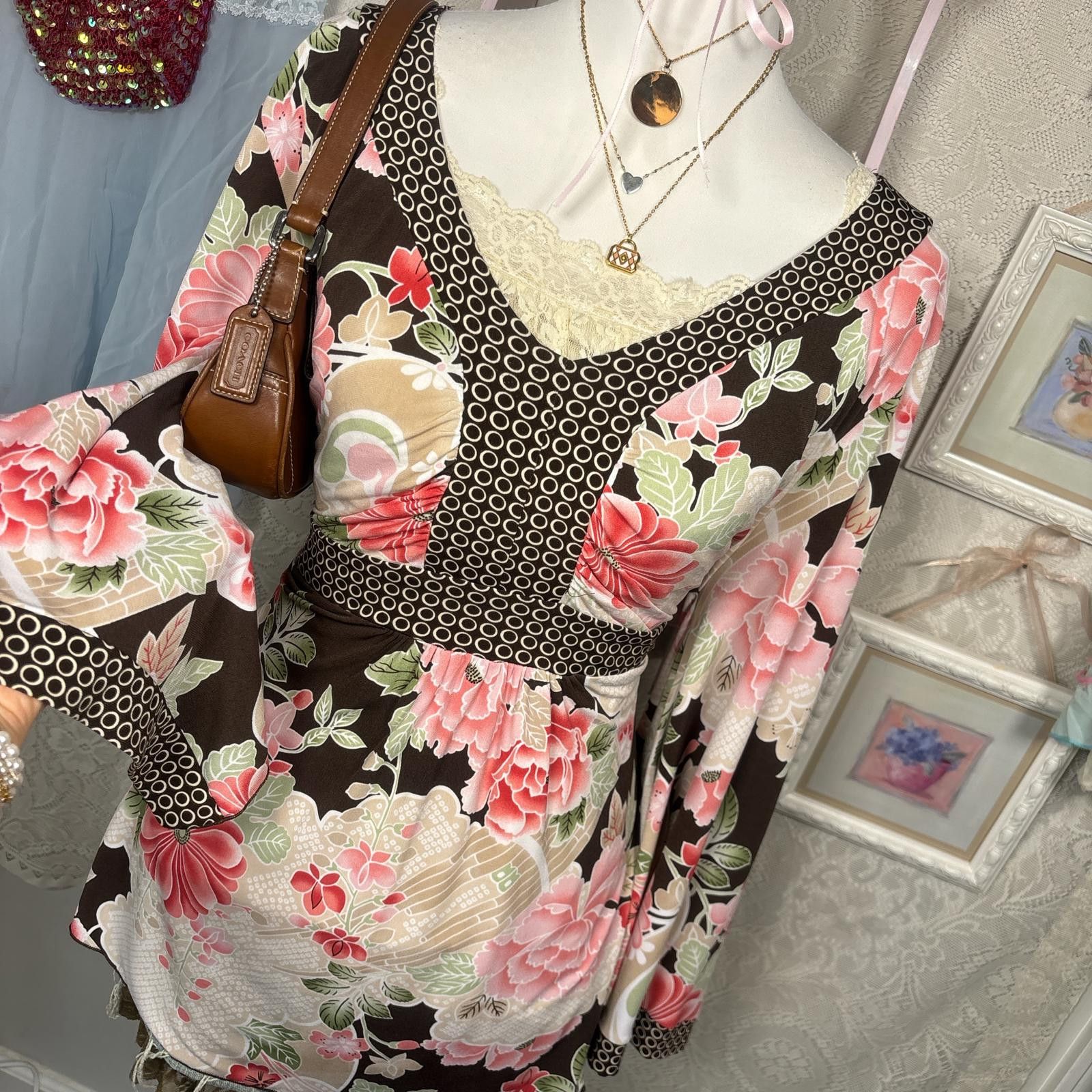 Other vintage floral tie back fairy core blouse Size XL / US 12-14 / IT 48-50 - 2 Thumbnail