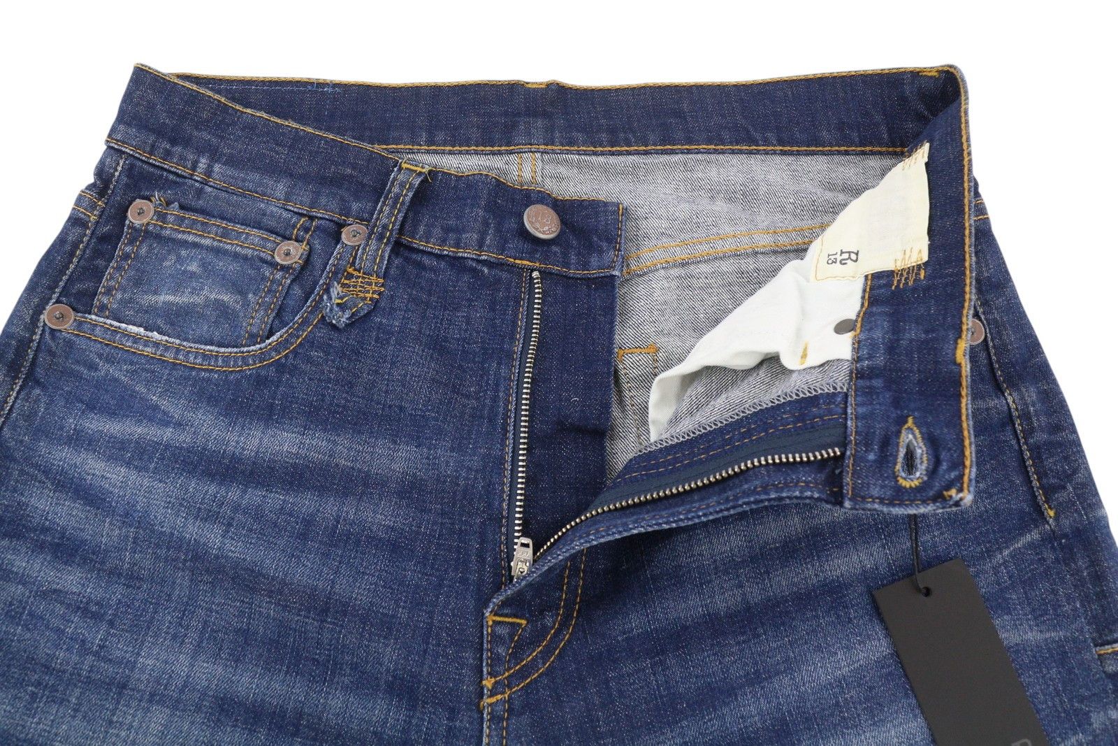 R13 SKATE 33 Howell Indigo Faded Skinny Zip Denim 86229 Size US 33 - 4 Thumbnail