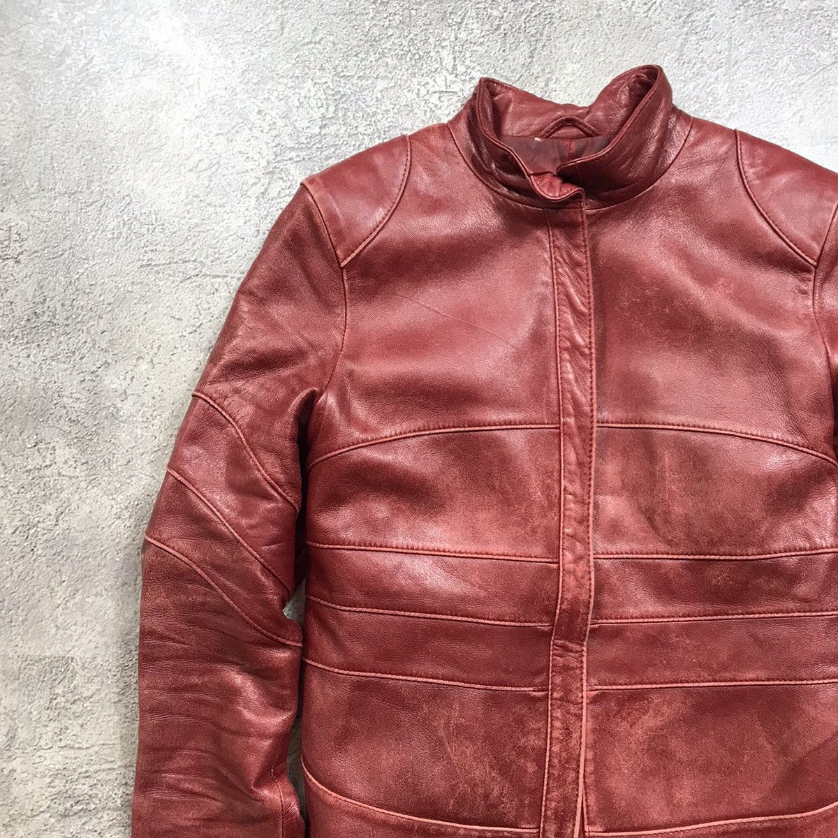 Vintage Vintage Y2K Burgundy Leather Jacket Streetwear Grunge Logo L Size L / US 10 / IT 46 - 2 Thumbnail
