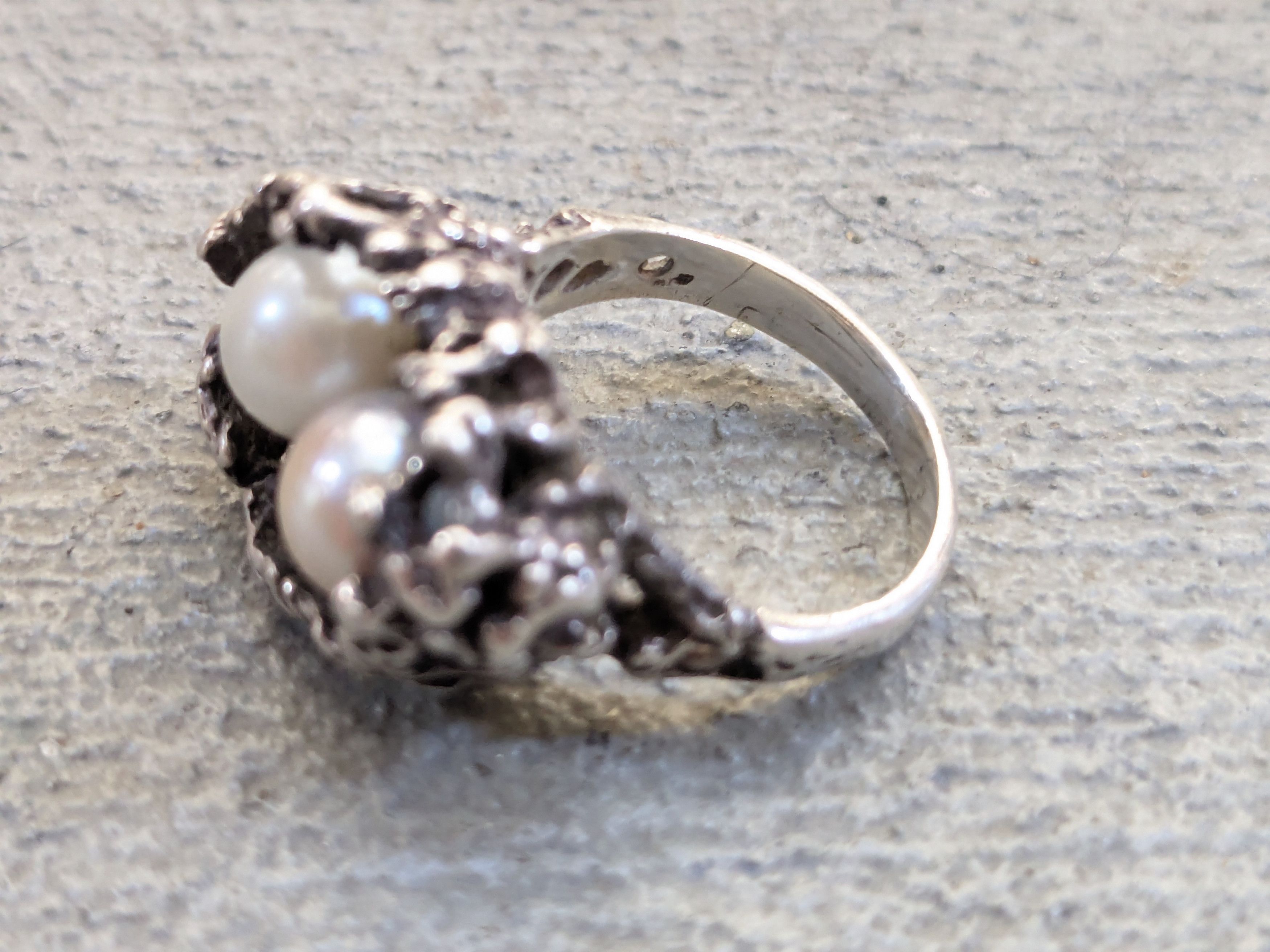 Other Vintage Sterling Silver Ring Pearl Brutalist Modern Abstract Size ONE SIZE - 12 Thumbnail