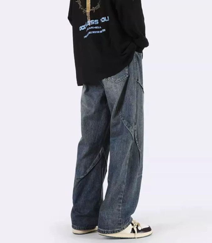 Japanese Brand Men's retro loose straight patchwork jeans Size US 32 / EU 48 - 3 Thumbnail