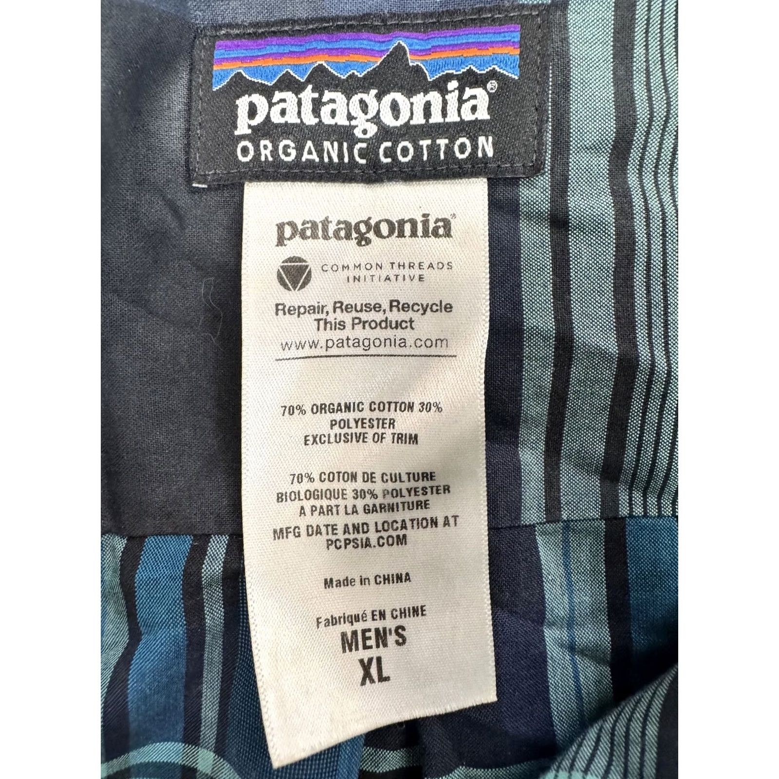 Patagonia VINTAGE Patagonia Men's XL Plaid Organic Cotton Blend Short Sleeve Button-Up Shirt Mens XL Blue Teal Black Chest Pocket 90s Outdoor Classic Size US 36 / EU 52 - 2 Thumbnail