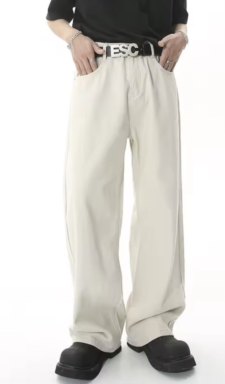 Jean Asabuki x Junna White Wide Leg Baggy Denim Jeans Size US 34 / EU 50 - 1 Thumbnail