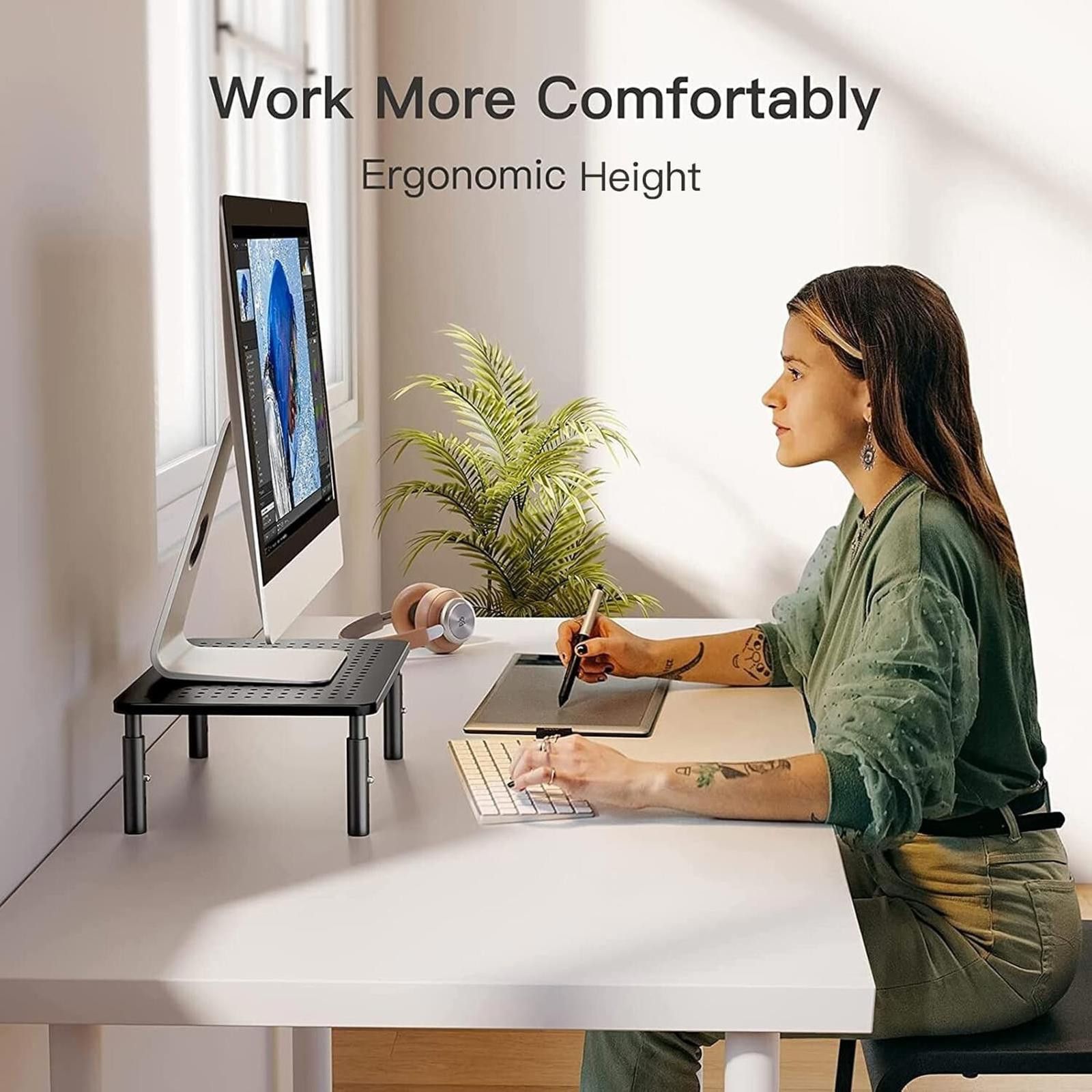 Designer Monitor Stand Riser 3 Height Adjustable W/Airflow Size ONE SIZE - 2 Thumbnail