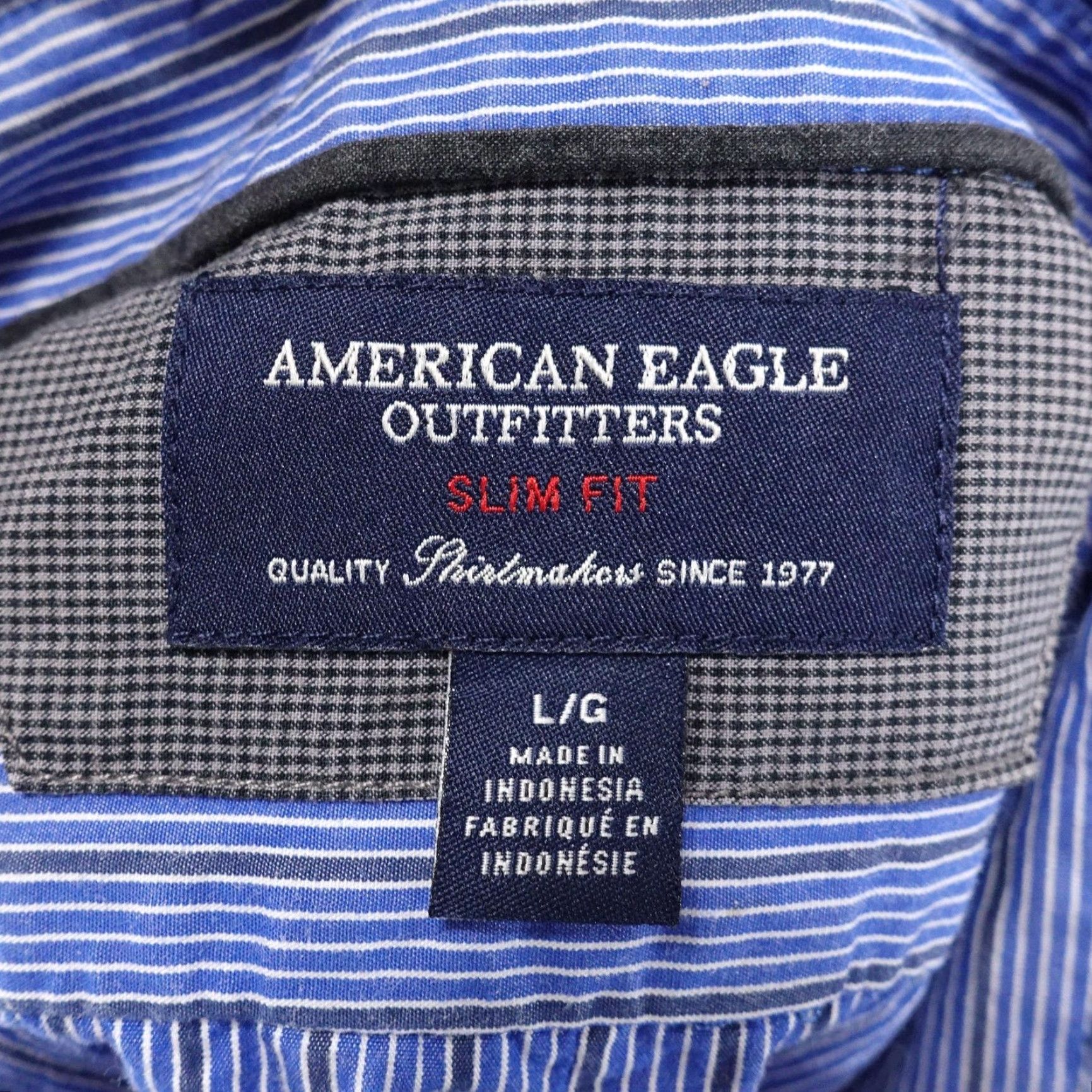 American Eagle Outfitters American Eagle Shirt Men Large Blue Striped Slim Fit Button-Down Casual Cotton Size US L / EU 52-54 / 3 - 6 Thumbnail