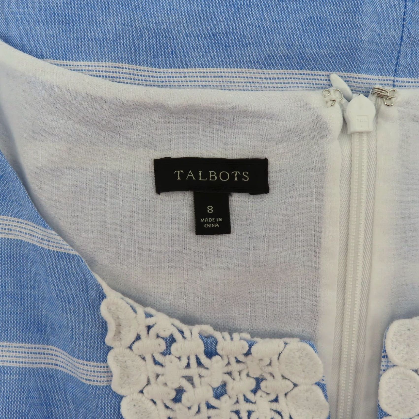 Talbots Talbots Women Dress 8 Blue White Stripe Linen Blend Crochet Tunic Style Sheath Size M / US 6-8 / IT 42-44 - 7 Thumbnail
