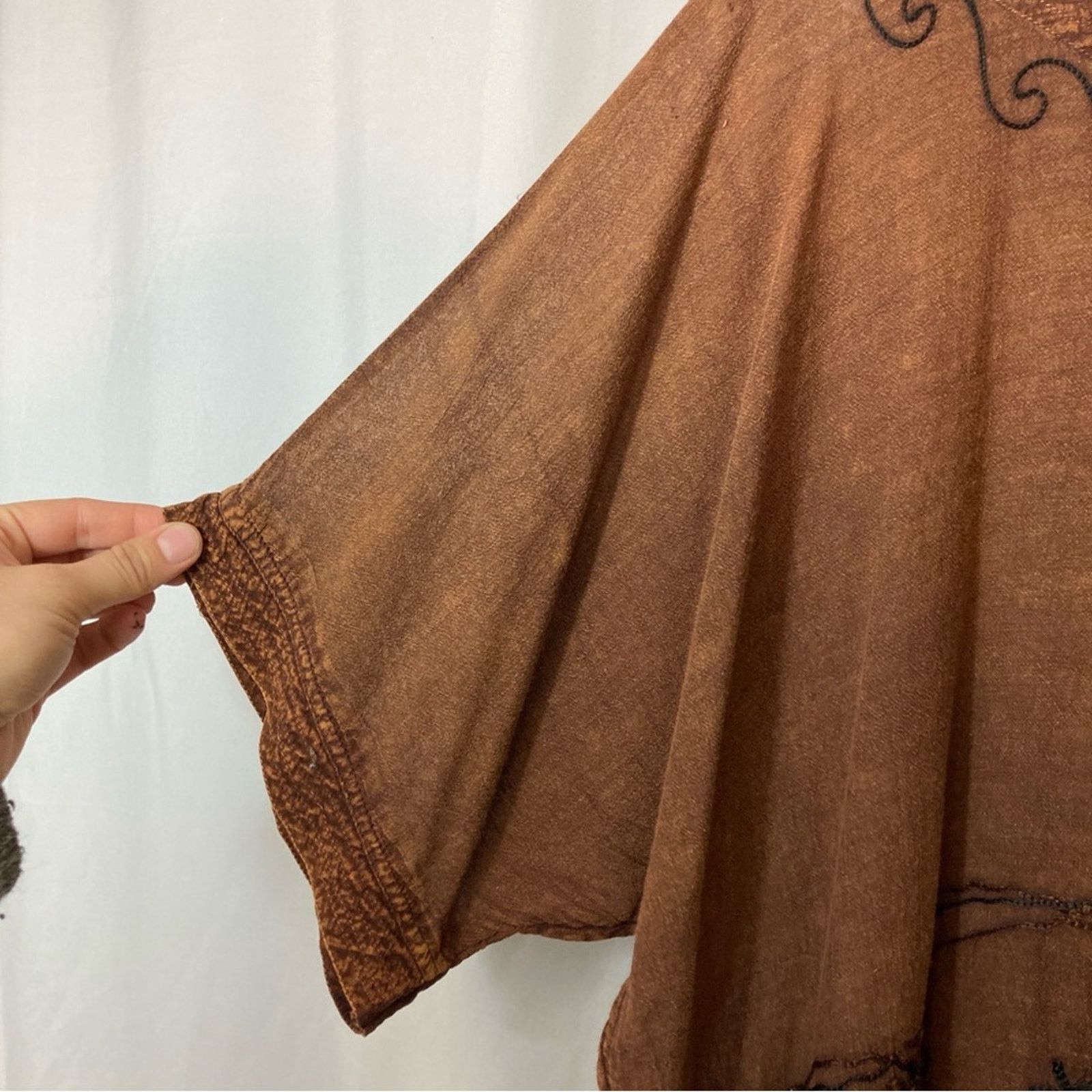 Vintage Vintage! Indonesian Embroidered Brown Tunic Shirt Top Size M / US 6-8 / IT 42-44 - 3 Thumbnail