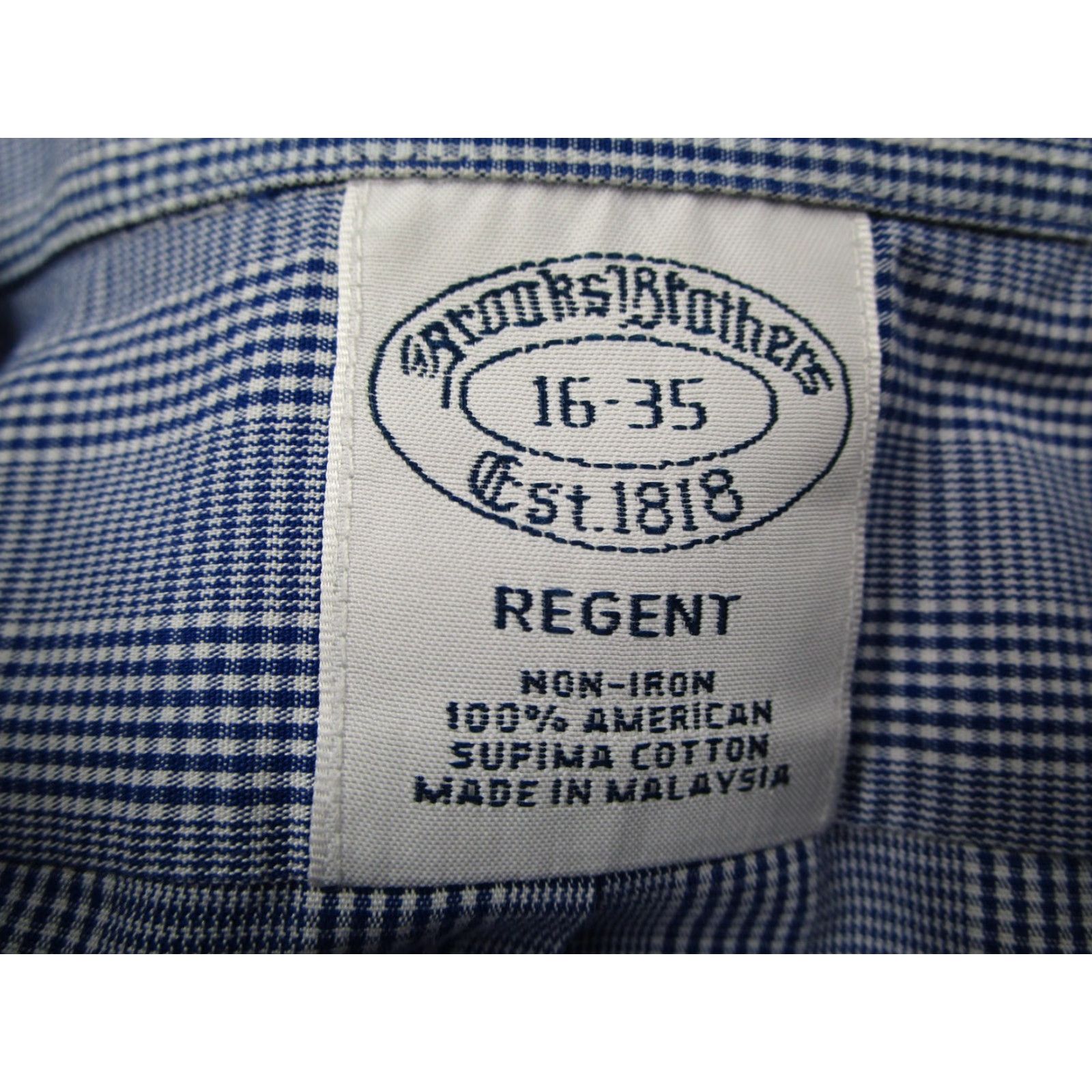 Brooks Brothers Brooks Brothers Dress Shirt Mens 16-35 Blue Non-Iron Regent Supima Cotton Check Shirt Size 34R - 3 Thumbnail