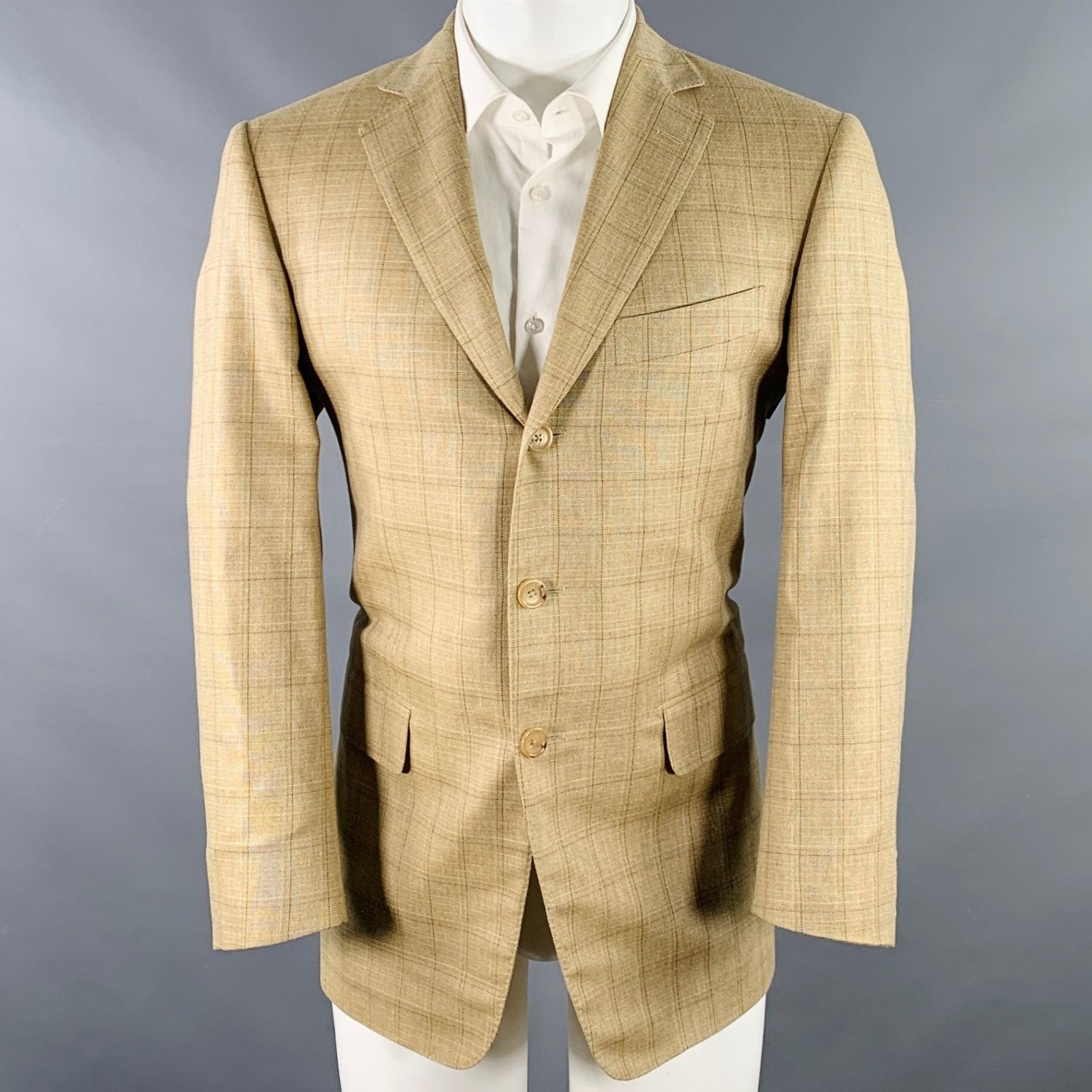 Pal Zileri Size 38 Regular Beige Grey Brown Window Pane Sport Coat Size 38R - 1 Thumbnail