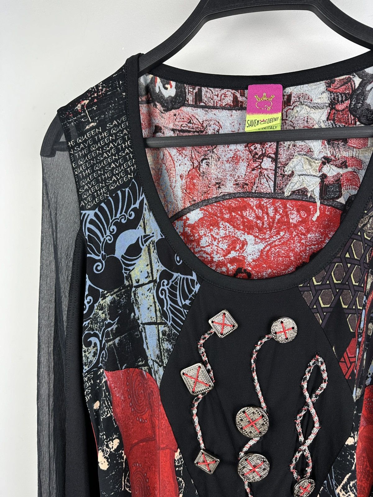 Designer × Japanese Brand Save The Queen Samurai Print Japanese Style Mesh Top Blouses Size XL / US 12-14 / IT 48-50 - 2 Thumbnail