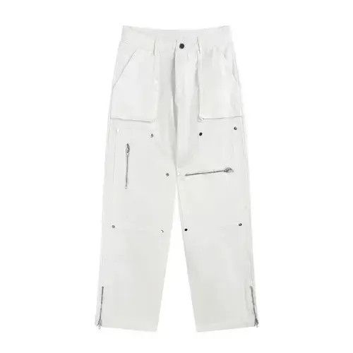Jean Zipper Split Flare White Cargo Pants Size US 32 / EU 48 - 3 Thumbnail
