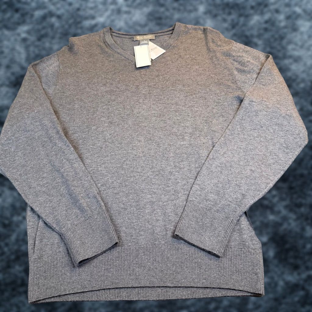 Cremieux Daniel Cremieux Supima Cotton Cashmere V-Neck Sweater Grey Mens L NWT Size US L / EU 52-54 / 3 - 1 Thumbnail
