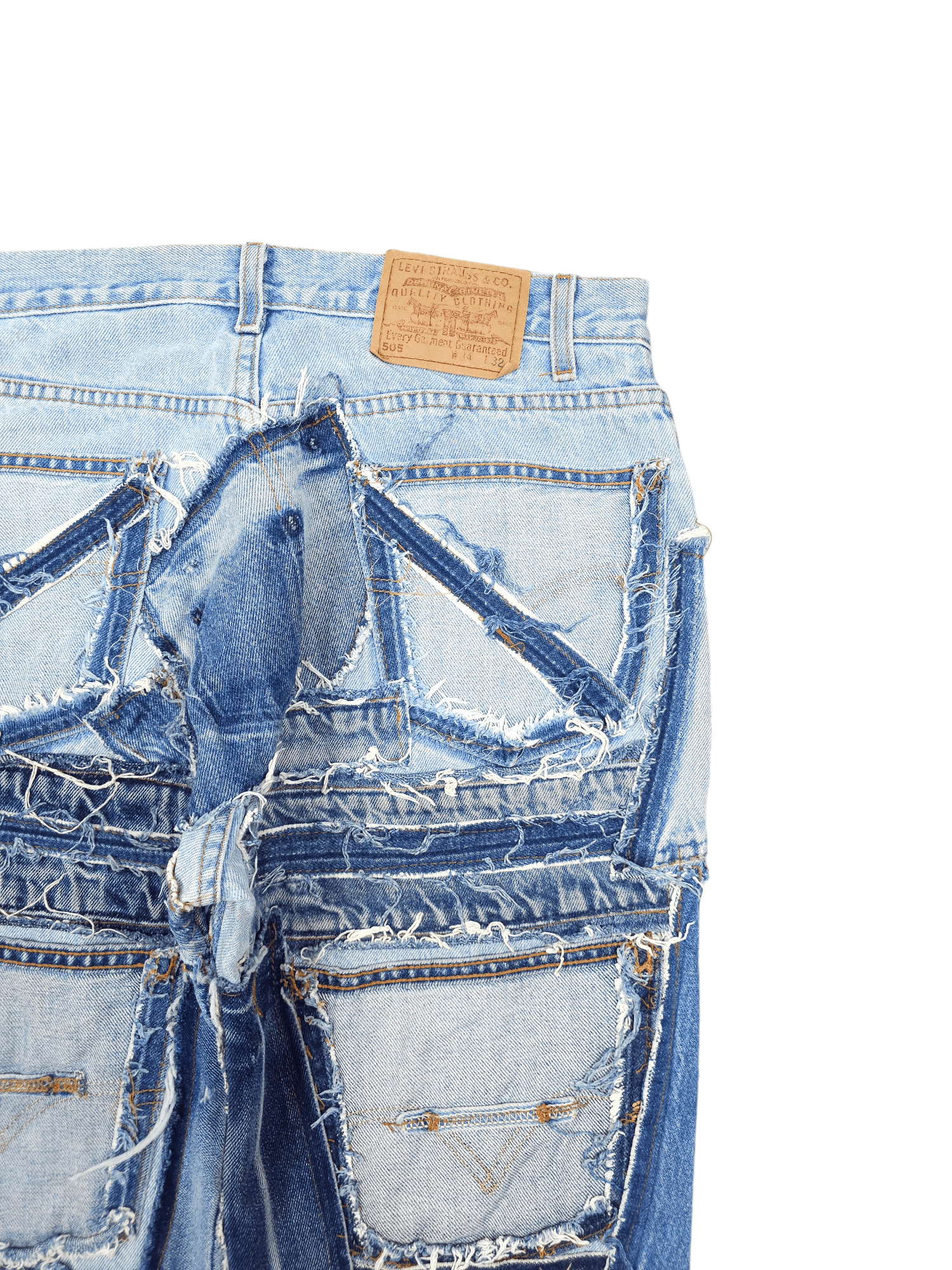 Japanese Brand × Levi's × Vintage 💎 34/32 Vintage Levi’s 505 Custom Patchwork Denim Jeans Size US 34 / EU 50 - 15 Thumbnail