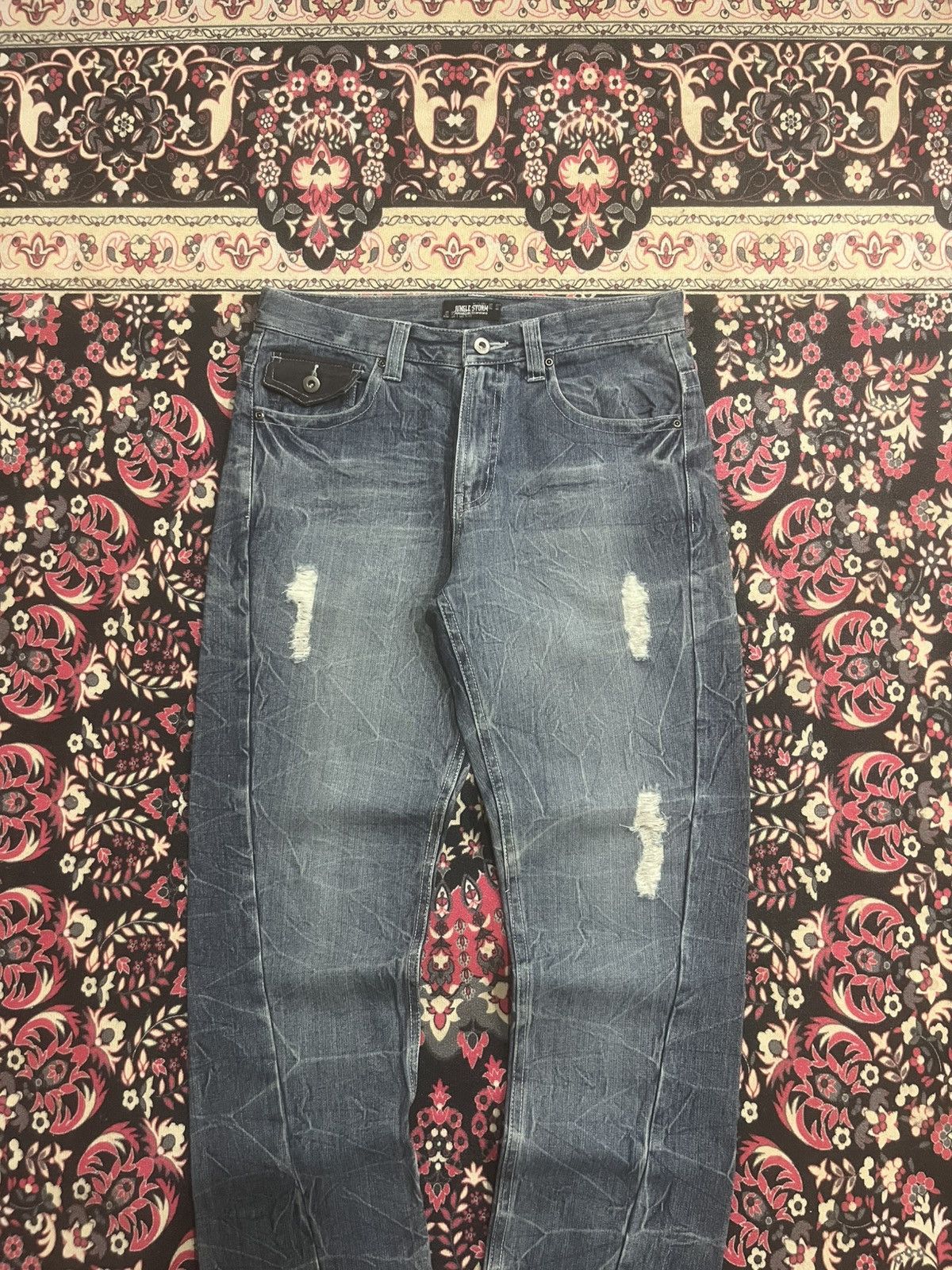 Hysteric Glamour Japanese Brand Jungle Storm Blue Cracked Distressed Jeans Size US 32 / EU 48 - 3 Thumbnail