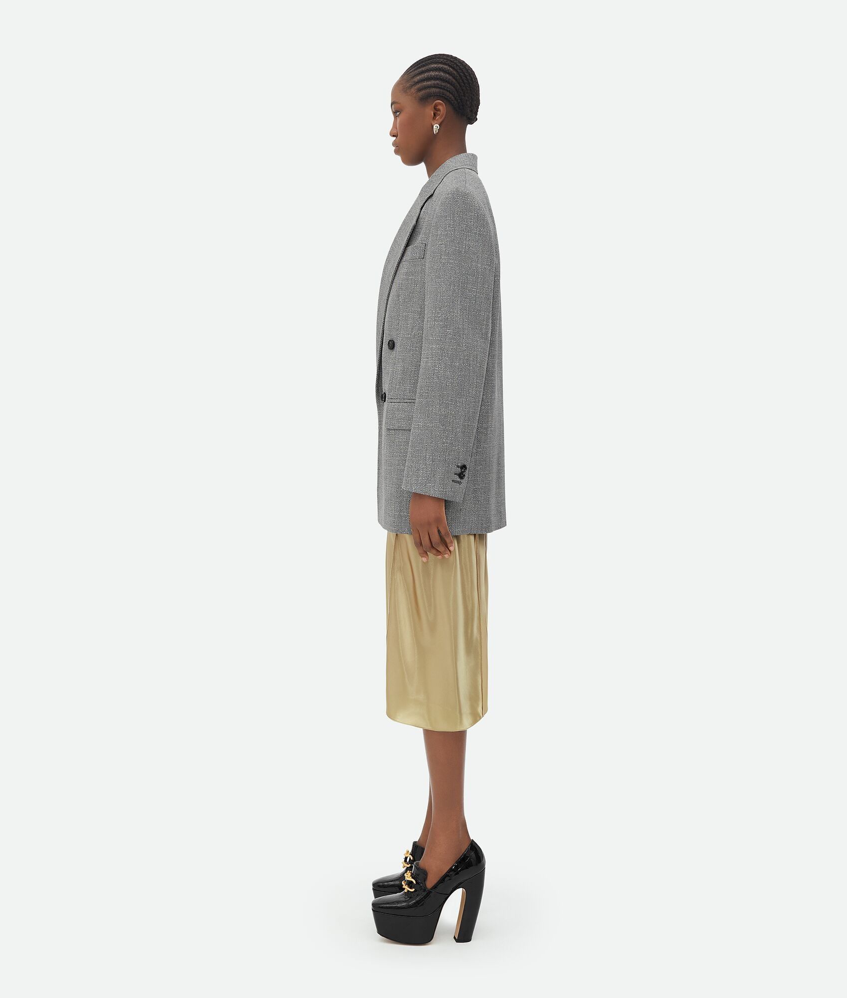 Bottega Veneta o1n1vont0125 Wool and Cotton Jacket in Gray & Black Melange Size M / US 6-8 / IT 42-44 - 2 Thumbnail