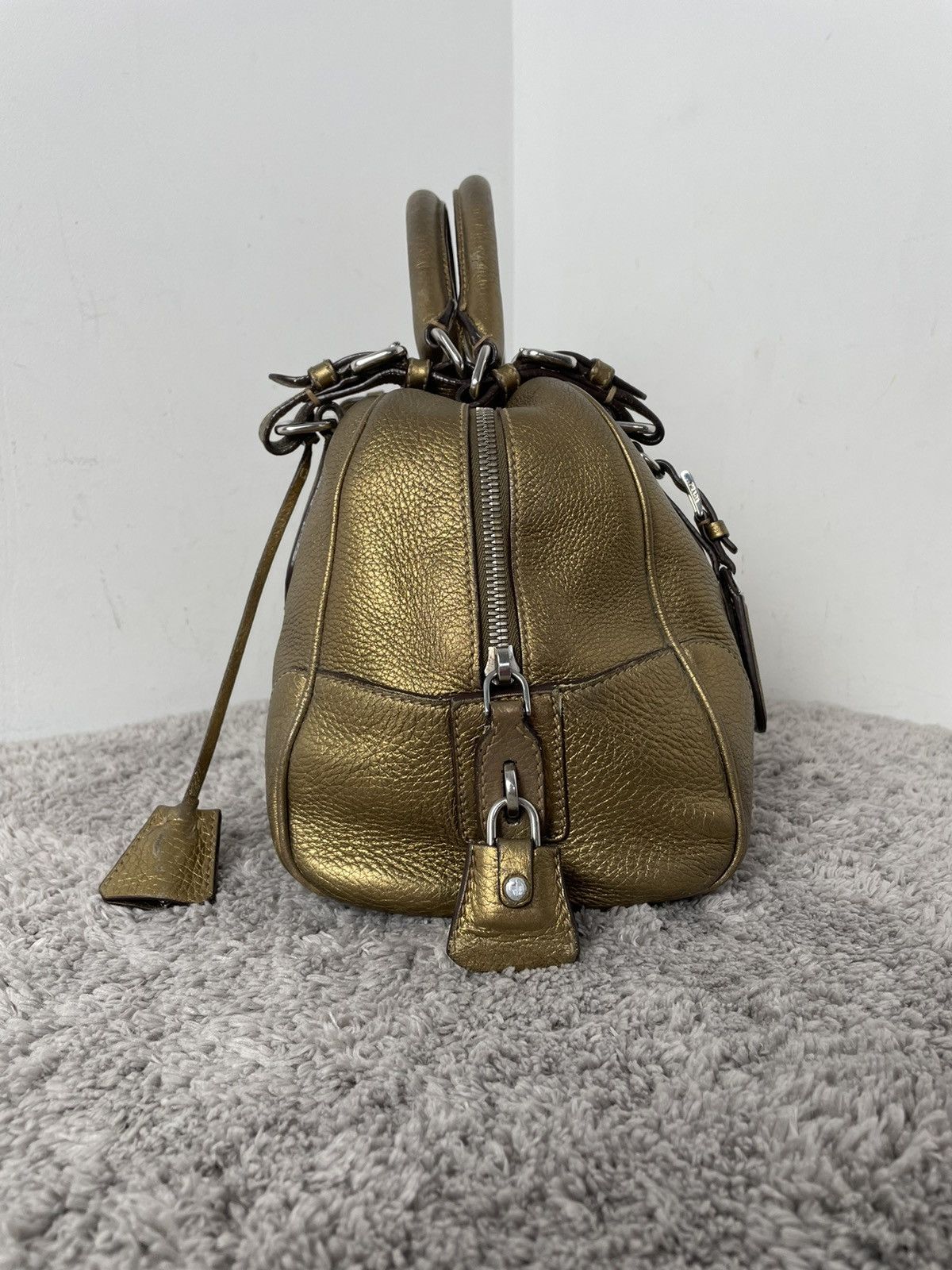 Prada Prada Metallic Gold Leather Logo Satchel Size ONE SIZE - 9 Thumbnail