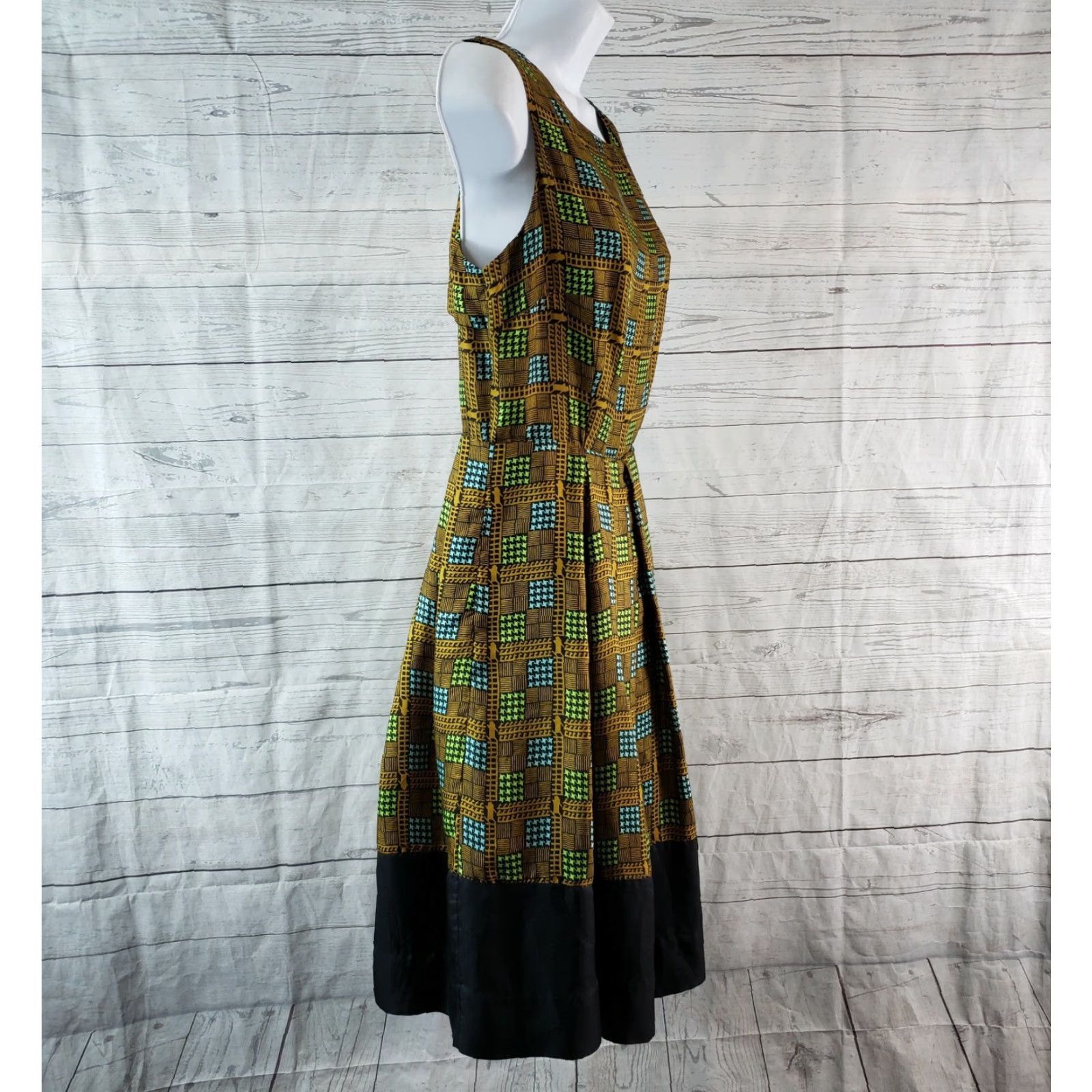 Anthropologie Girls from Savoy Kakum Silk Dress Houndstooth Sz 4 Womens Sleeveless Zip Multicolor Dress, Silk, Fit & Flare Size S / US 4 / IT 40 - 3 Thumbnail