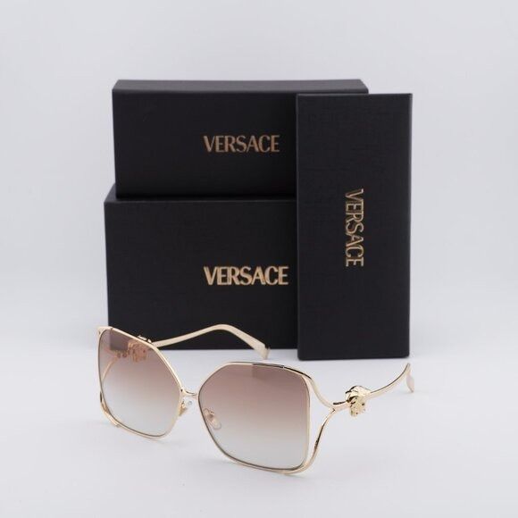 Versace Versace VE2288 1002B8 Sunglasses Gold Square Frame, Brown Size ONE SIZE - 1 Thumbnail