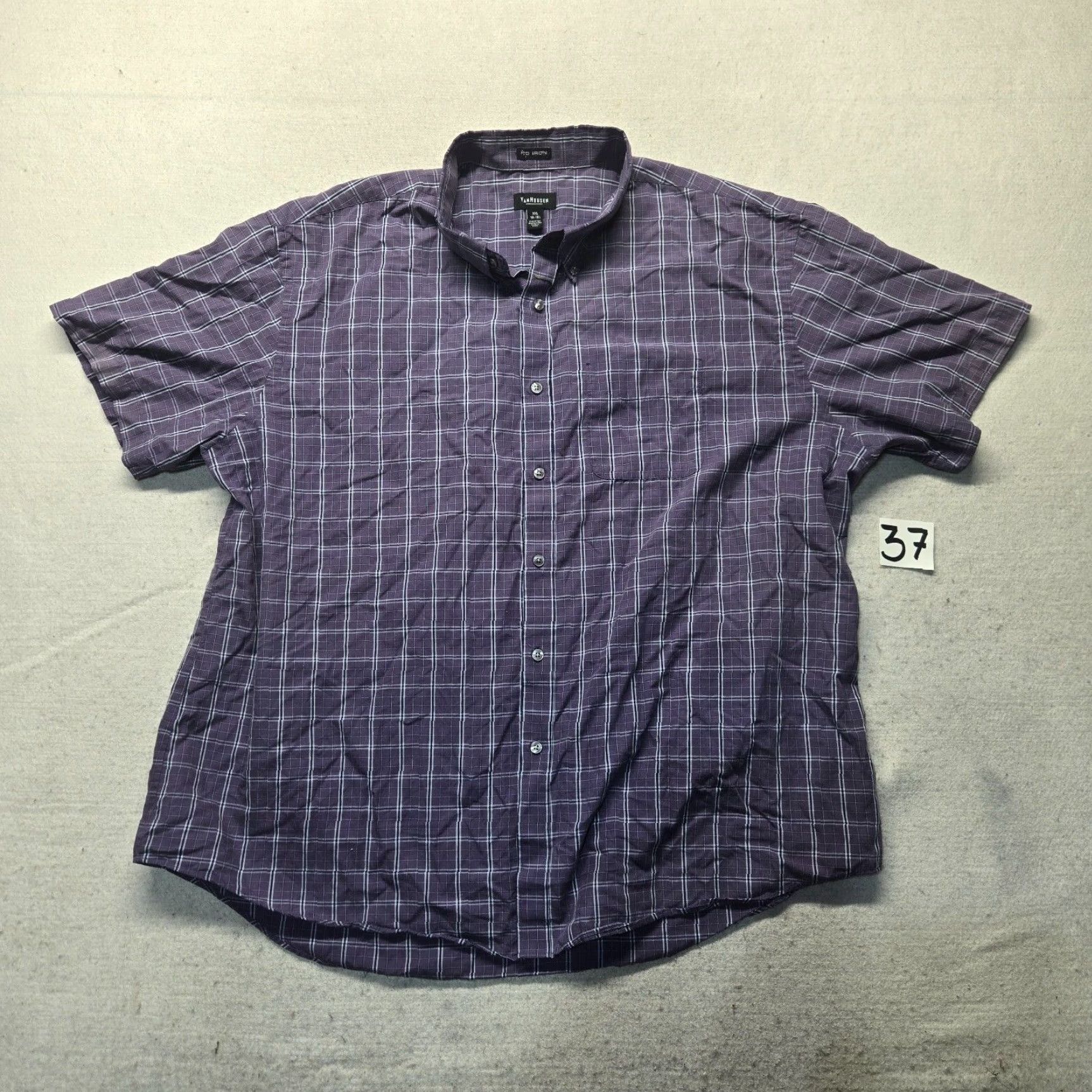 Van Heusen Van Heusen Shirt 2XL Purple Check Short Sleeve Button-Up Size US XXL / EU 58 / 5 - 2 Thumbnail
