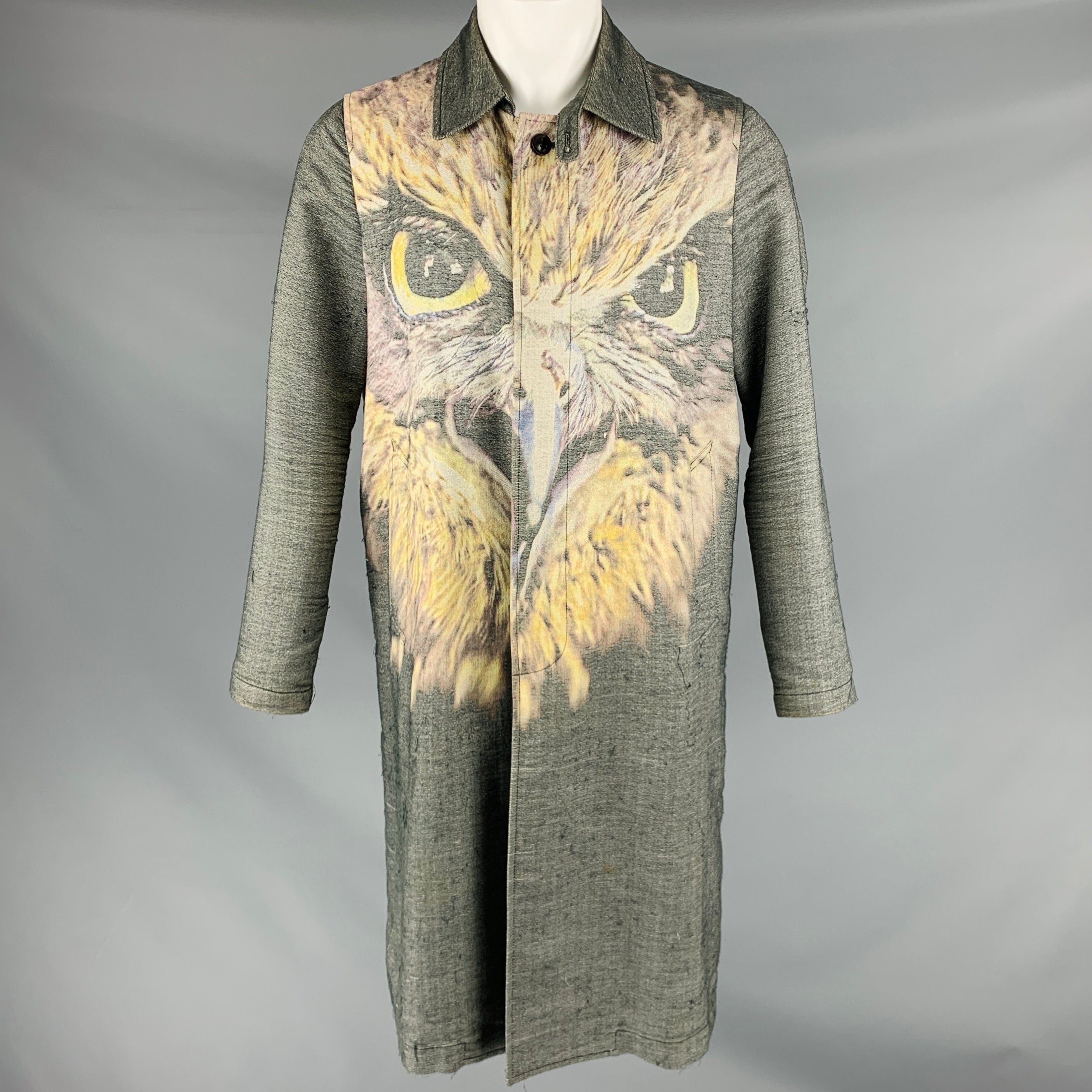 image of Miharayasuhiro Grey Yellow Owl Print Cotton Coat, Men's (Size Small)