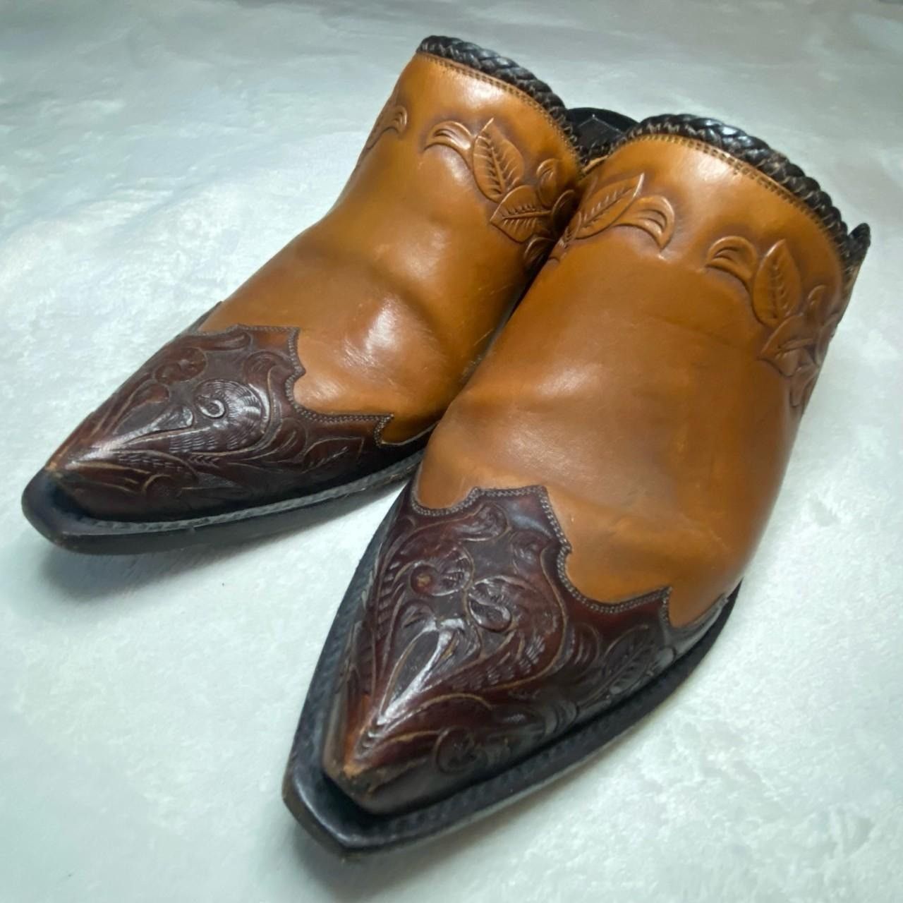 Designer Handcrafted Tres Outlaws El Paso Leather Wingtip Mules Women Size US 7.5 / IT 37.5 - 2 Thumbnail